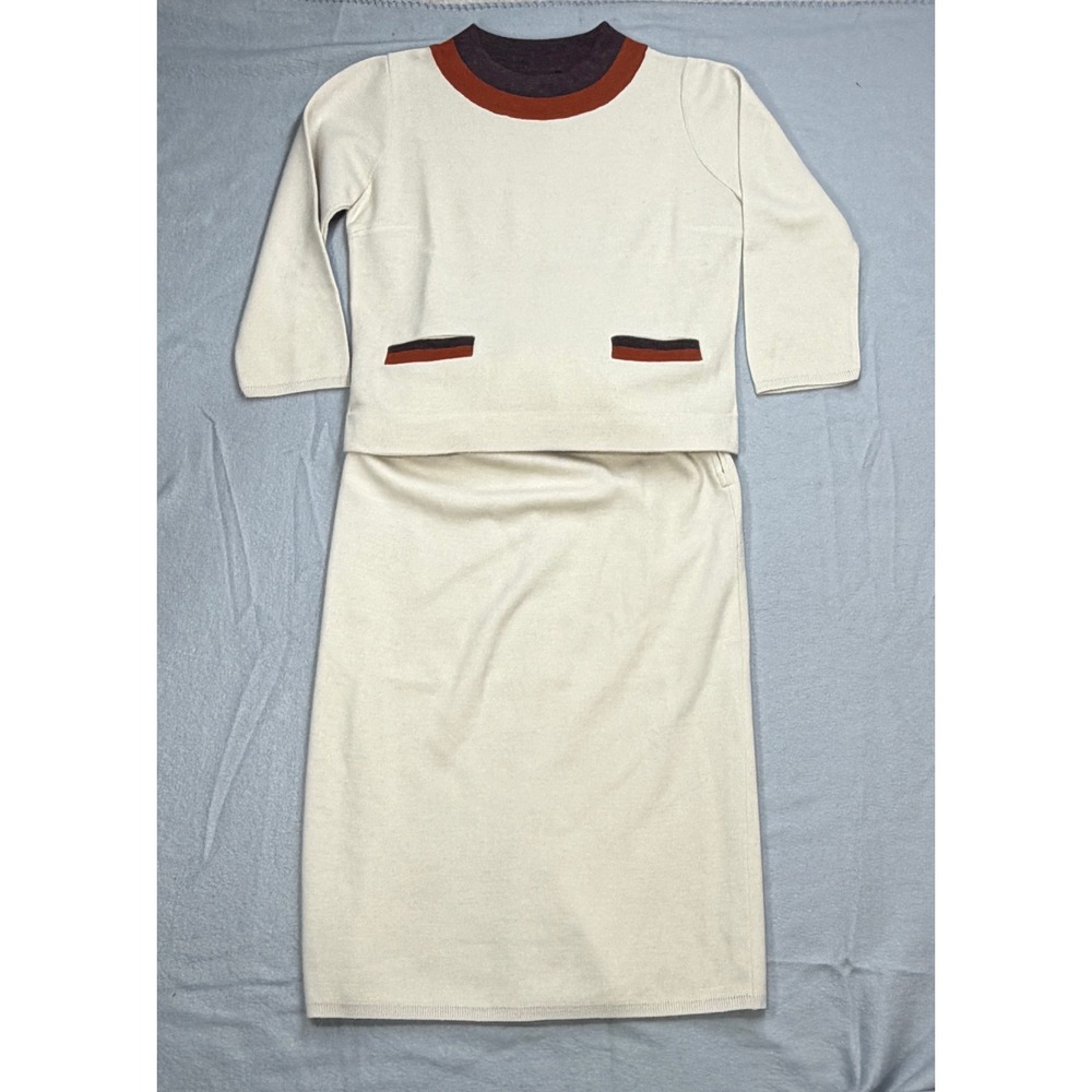 Vintage Glengarry Top Skirt Set Women XS/Small Beige Mod Academia Jackie O Style